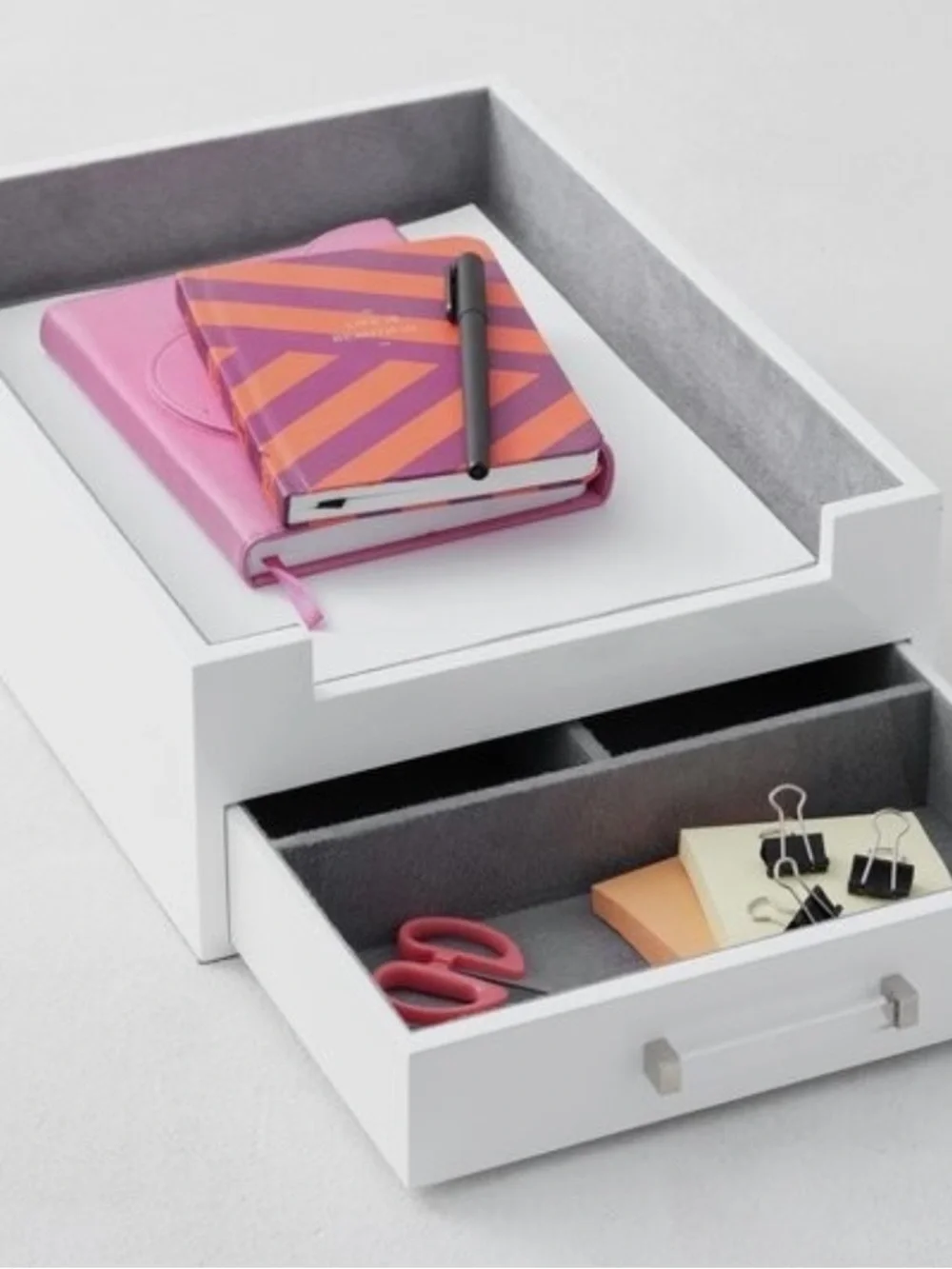 White Desk Tray | Fabric Lined Desk or Jewelry Organizer - Picture 2 of 3